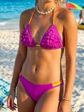 Aqua Marine Pink Yellow and Orange Bikini Swim Set